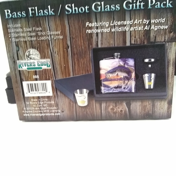RIVERS Edge Products Bass Flask Shot Glass Stainless Steel Gift Pack NEW! - Picture 4 of 8